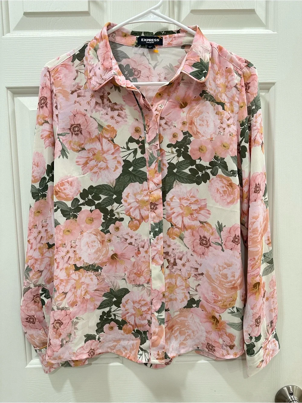 EXPRESS Floral Pink Long-Sleeve Women's Blouse - Size Small - Picture 3 of 3